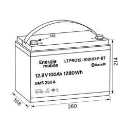 Clearance Energie Mobile EM Batterie Lithium LTPRO12-100 Ah HD-P-BT - 1280 Wh