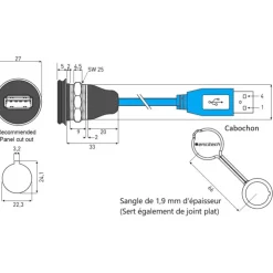 LSD Socle USB 2.0 étanche avec rallonge