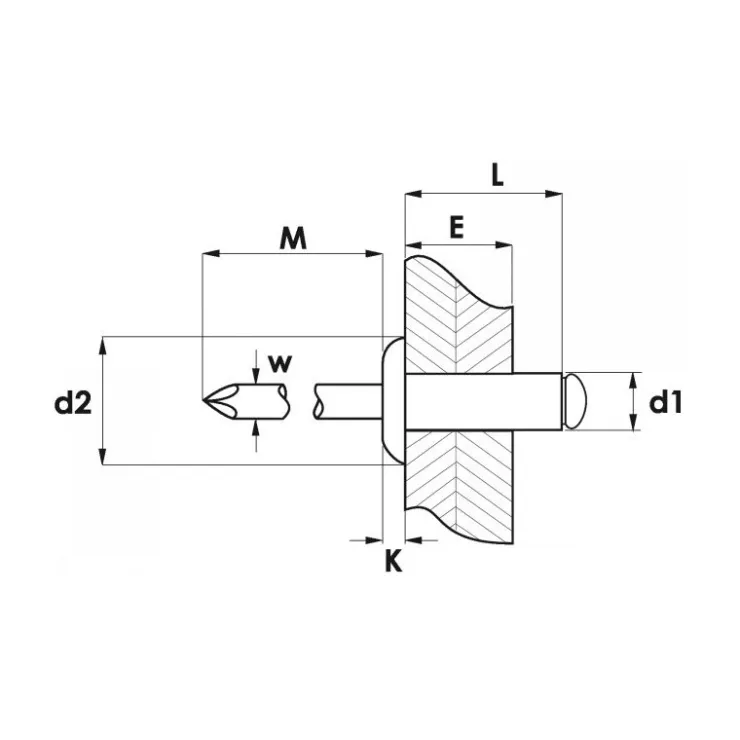 Marinox Rivet tête plate alu/acier | ø 4,8 mm