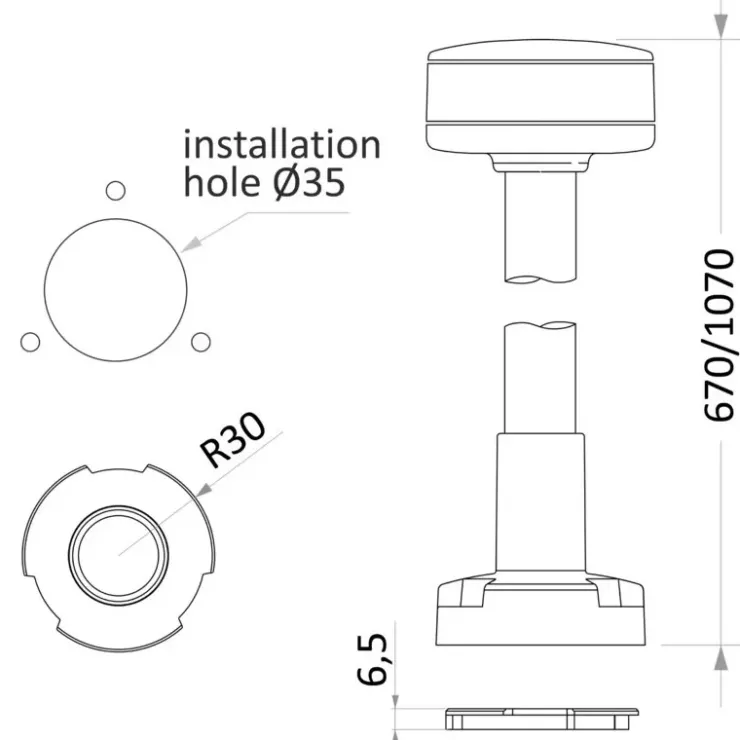 Outlet Osculati Feu blanc 360° sur hampe démontable