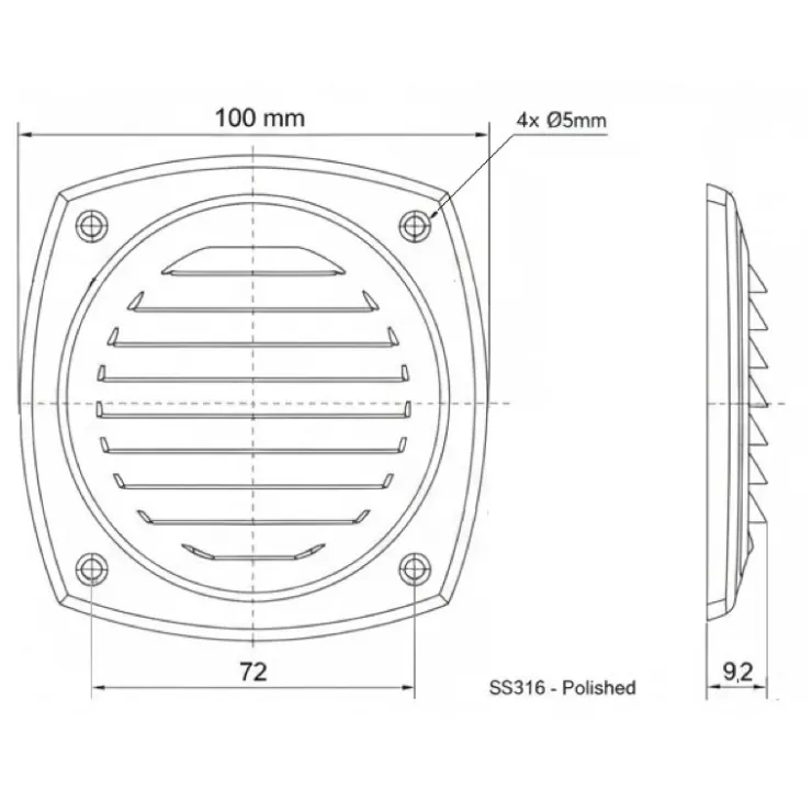 Outlet Osculati Grille acier inox 10 cm² |100 x 100 mm