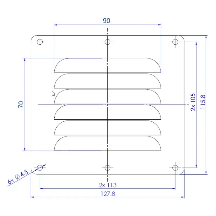 New Seaworld Grille aération slim en inox 15 cm² | 116 x 128 x 4 mm
