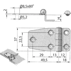 Trem Charnière inox déportée 67 x 37 mm