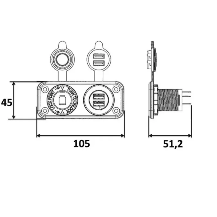 Outlet Trem Prise USB-A + Allume-Cigare