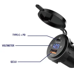 Trem Voltmètre + Prise USB-A 3.0 et USB-C PD