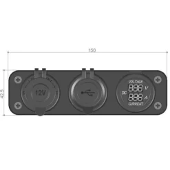Hot Trem Voltmètre/Ampèremètre  + prise allume-cigare et USB-A + USB-C